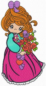 Cute Girl with roses embroidery design