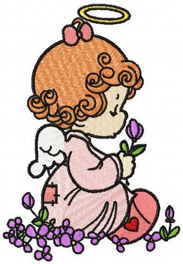 Angel with  flowers machine embroidery design