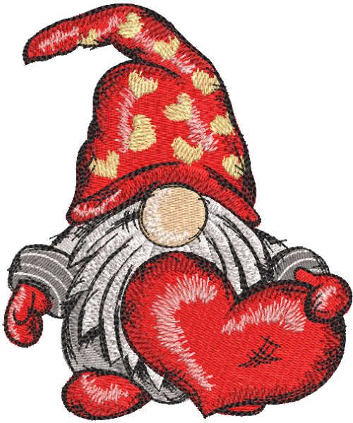 Valentines dwarf with heart embroidery design