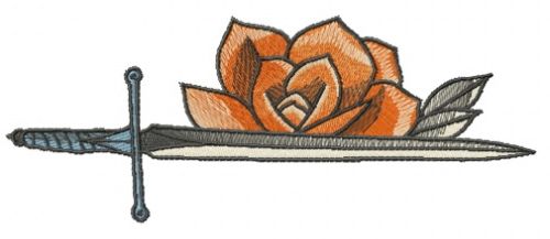 Sword and rose machine embroidery design