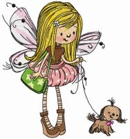 Fairy with lapdog embroidery design