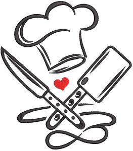 Desenho de bordado de padrão de cozinha de facas de chef