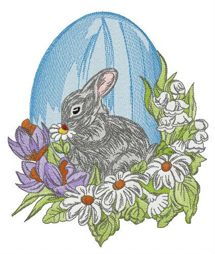 Gray Easter bunny machine embroidery design