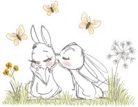 Two loving easter bunnies embroidery design