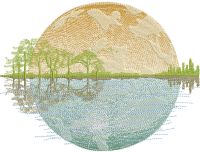 Landscape lake against sunset background embroidery design