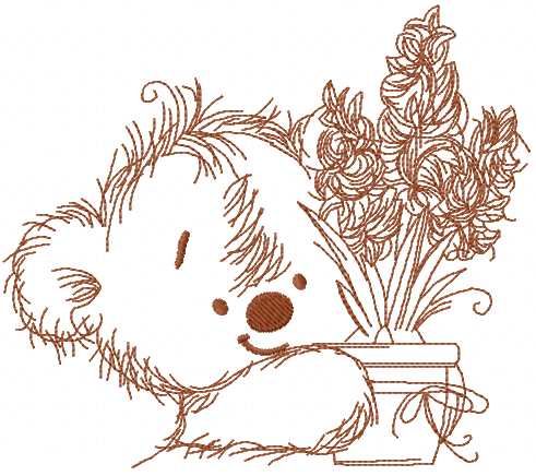 teddy bear my flowers embroidery design