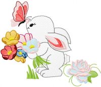 Bunny and flowers embroidery design