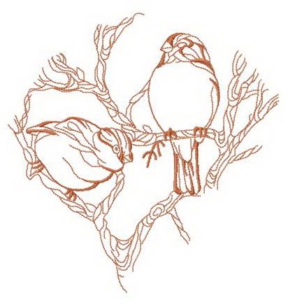Two birds on tree branch machine embroidery design