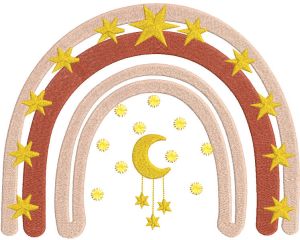 Diseño de bordado de arco iris de media luna y estrella