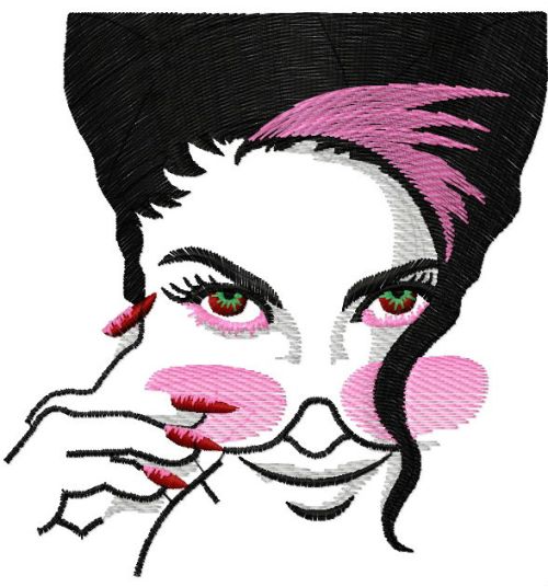 Dame with pink sunglasses machine embroidery design