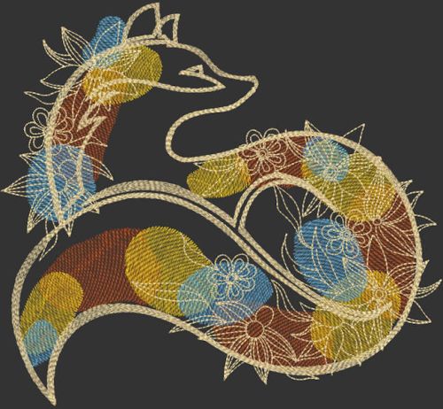 Autumn patterned fox embroidery design