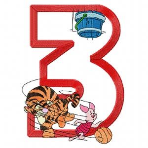 Tiger Piglet Basketball Sport Number Three embroidery design