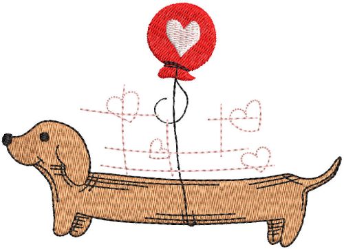 Dachshund with love balloon free embroidery design