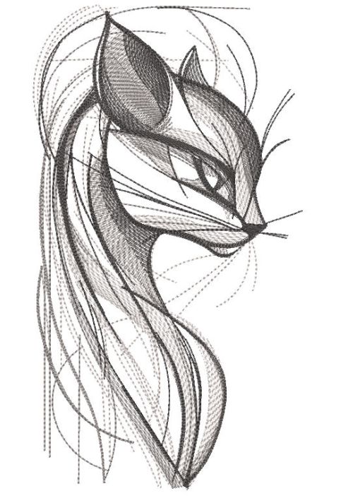 Cat in shades of gray embroidery design