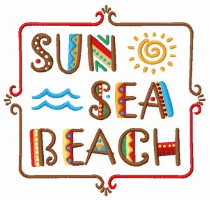Sun, sea, beach embroidery design