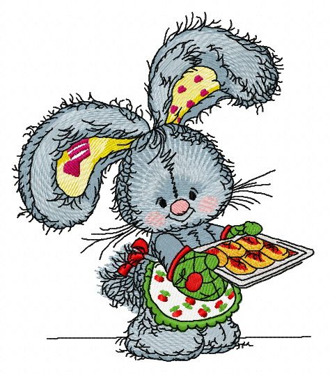 Bunny baking cookies 2 machine embroidery design