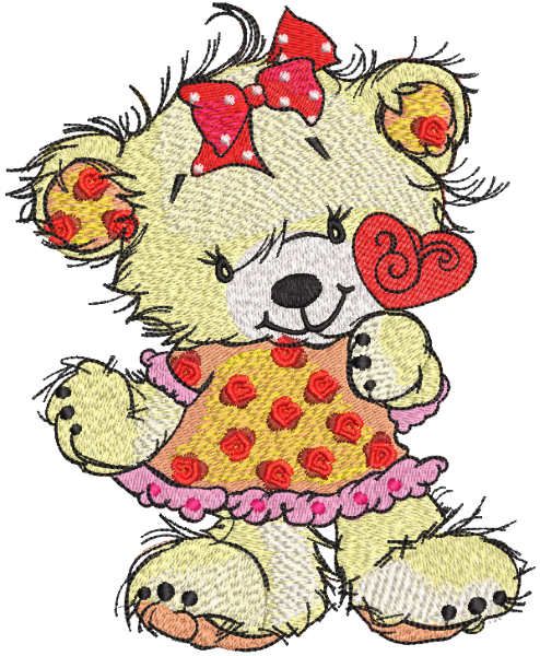 Teddy bear with heart lollypop embroidery design