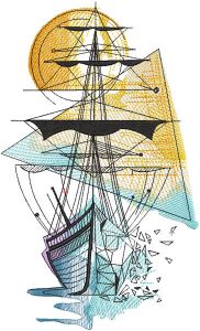 Glass sailboat embroidery design