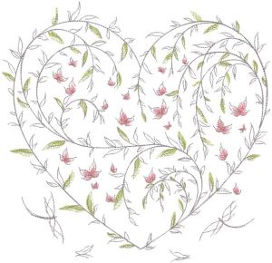 Diseño de bordado de corazón botánico.