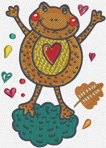 Frog in love machine embroidery design
