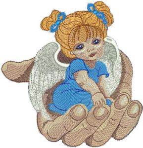 Angel in the palm embroidery design