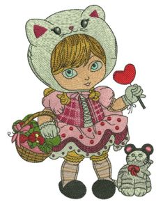 Girl in cat hat embroidery design