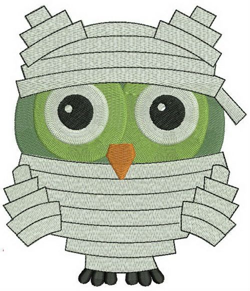 Owl in mummy costume machine embroidery design