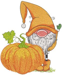Fall gnome with pumpkin embroidery design