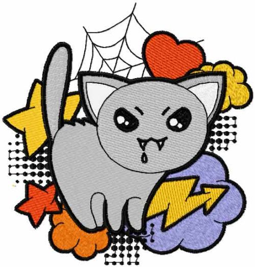 Strange kitty embroidery design