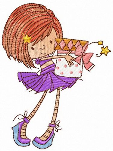 Girl with spoty gift box machine embroidery design