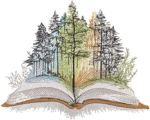 Book and fantasy forest embroidery design