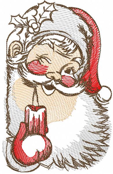 Tattered Santa claus with lantern embroidery design