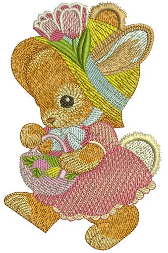 Bunny with flower basket machine embroidery design