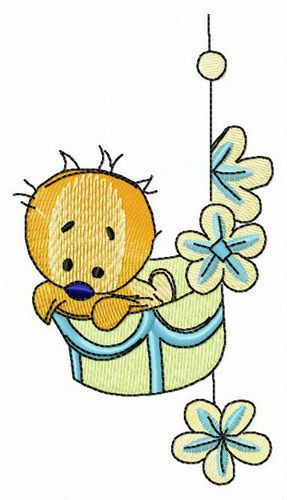 Chick in basket machine embroidery design