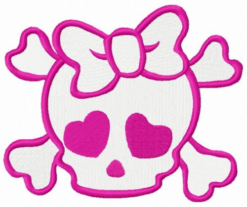 Girl's skull with crossed bones machine embroidery design