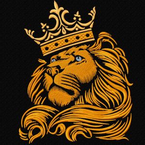Leão com desenho de bordado de coroa