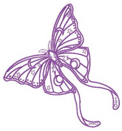 Purple stars and moons butterfly machine embroidery design