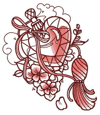 Heart-shaped vial machine embroidery design