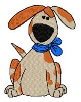 Dog with blue bow embroidery design