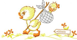 Happy walking duck embroidery design