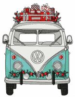 Christmas hippie van embroidery design