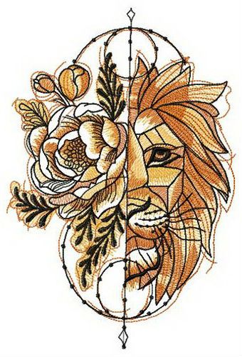 Fantastic lion machine embroidery design