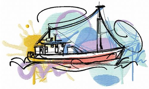 Fishing boat machine embroidery design