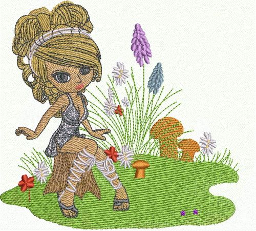 Girl in forest machine embroidery design
