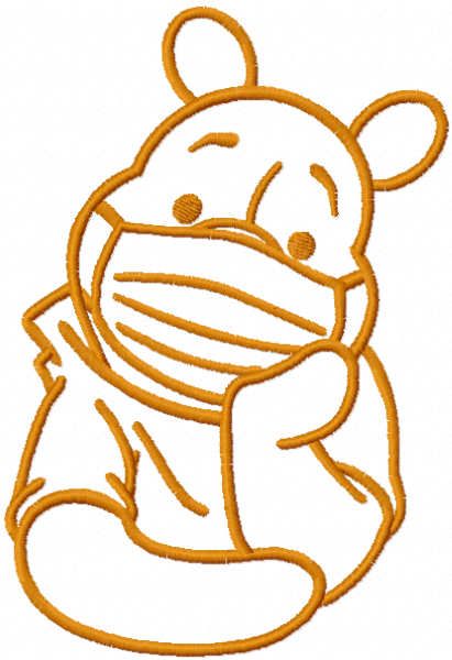 Pooh in mask one colored embroidery design