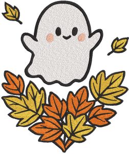 Cute Ghost with Autumn Leaves embroidery design