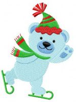Blue bear skating embroidery design