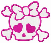 Girl's skull with crossed bones embroidery design