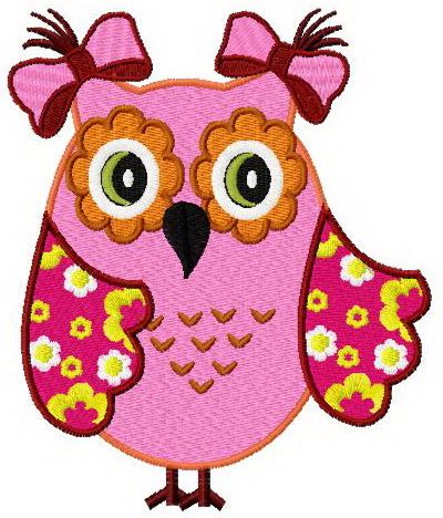 Spring owl machine embroidery design