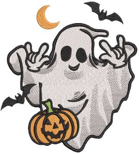 Dancing ghost with pumpkin embroidery design